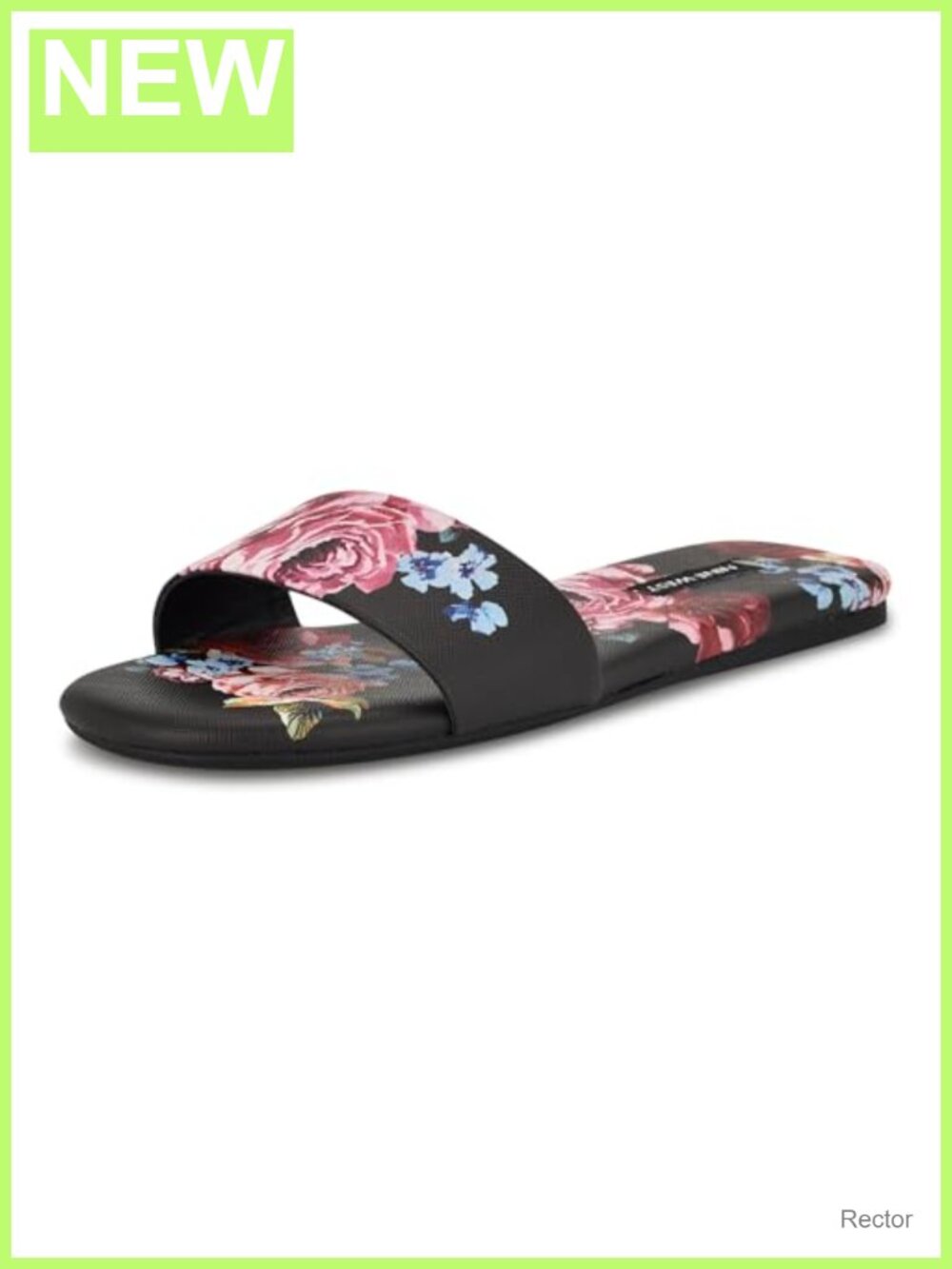 Nine West Lolipop Flat Sandals Textile Open Toe Slip-On Floral Casual Women